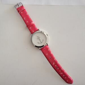 Vintage Watches Nautical Anchor Dial Quartz Watch Red Strap Sailboat Print Fun
